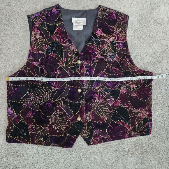 Vintage Retro Purple Velvet Leaf Pattern Whimsigoth Vest 80s Size 14 Fits Large - Picture 7 of 12